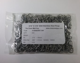 Chain Mail Jump Rings Stainless 5/16" X 1/16" QTY: 500 - Free Shipping