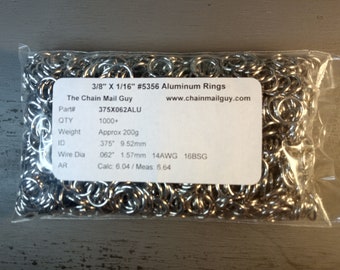 Chain Mail Jump Rings Bare Aluminum 3/8" X 1/16" QTY: 1000 - Free Shipping