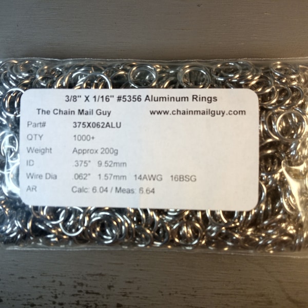 Chain Mail Jump Rings Bare Aluminum 3/8" X 1/16" QTY: 1000 - Free Shipping
