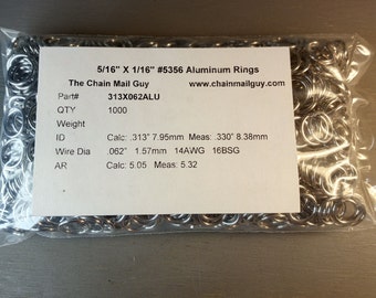 Bare Aluminum Chain Mail Jump Rings 5/16" X 1/16" 1000pc