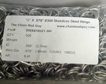 500 Stainless Steel Jump Rings: Chainmail Armor, .5"x.078"