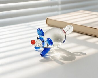 Miniature Glass Mouse Figurine, Cute Animal Glass Sculpture, Handmade Crystal Mouse Decor, Tiny Desk Ornament, Unique Collectible Gift