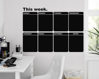 Large Weekly calendar, Chalkboard Vinyl Wall Decal, Home Office This Week Planner, Dry Erase Blackboard, Perpetual Calendar - ID417