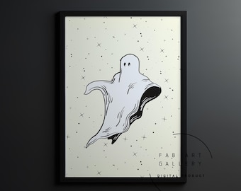 Halloween Ghost Wall Decor, Spooky Poster, Halloween Print For Home And Office Decor, Digital Download, Entryway Decor, Ghost Poster ID01 05