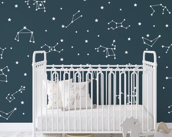 Constellations Map Wall Decal, Boys Bedroom, Zodiac Wall Decor, Outer Space, Nursery Decals - ID291