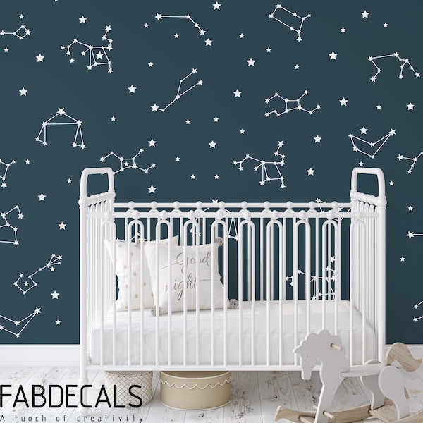 Constellations Map Wall Decal, Boys Bedroom, Zodiac Wall Decor, Outer Space, Nursery Decals - ID291