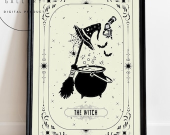 The Witch Tarot Poster, Halloween Wall Decor, Spooky Wall Art, Witch Print, Digital Download, Halloween Poster, Living Room Decor - ID05 06