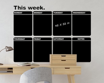 Large Weekly Calendar, Chalkboard Vinyl Wall Decal, This Week Planner, Office Perpetual Calendar, Dry Erase Blackboard - ID417