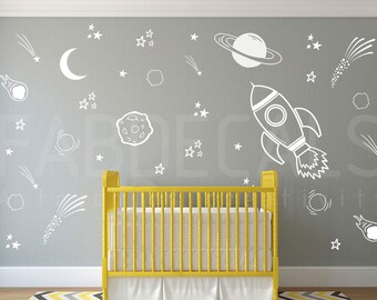 Space Wall Decals Outer Space Nursery Decor Rocket Ship Etsy