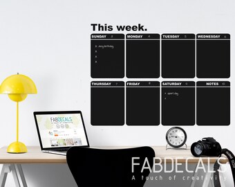 Weekly Chalkboard Calendar Wall Decal, Office Wall Calendar, This Week Blackboard Calendar, Dry Erase Perpetual Calendar - ID417