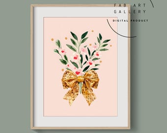 Cheetah Bow Poster, Floral Bouquet Print, Baby Girl Nursery Printable Poster, Coquette Room Decor, Girl Room Decor, Instant Download ID29 04