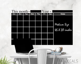 This Month Chalkboard Calendar Vinyl Wall Decal, Home And Office Monthly Large Calendar, 2024 - 2025 Workspace Dry Erase Calendar - ID403