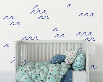 Waves Vinyl Wall Decals, Kids Room Wall Decor, Ocean Waves Wall Stickers, Nursery Decor, Coastal wall decal - ID6