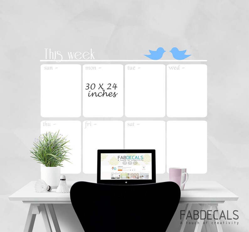 Whiteboard Weekly Calendar Wall Decal Dry Erase Calendar Etsy