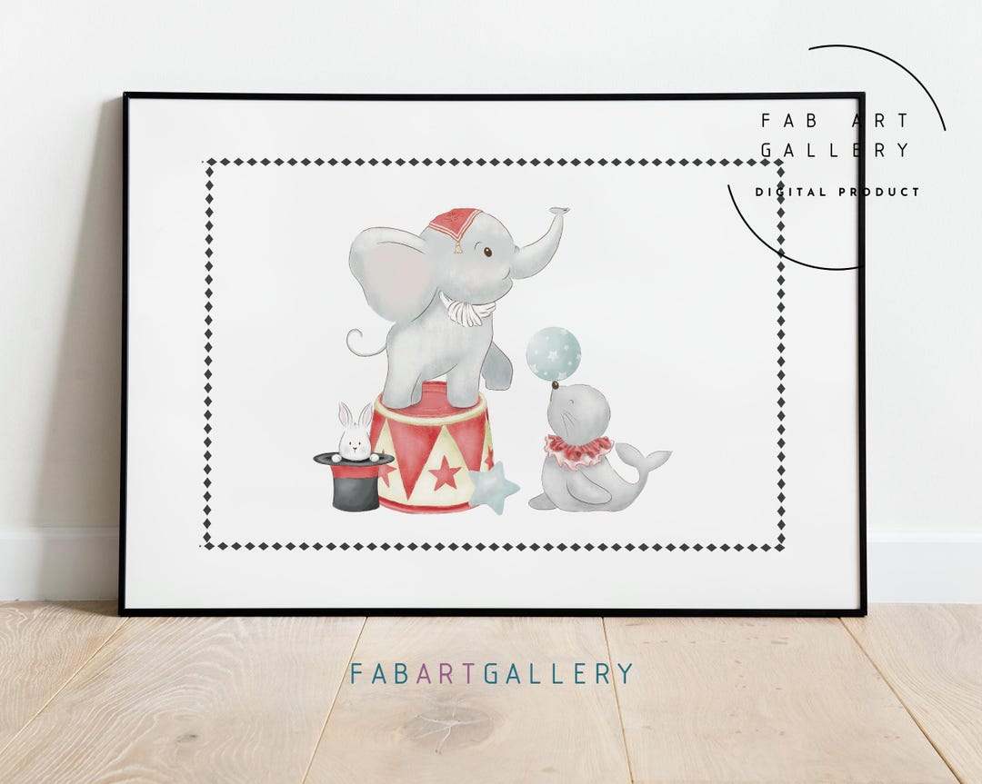 Circus Animals Poster, Baby Boy Nursery Wall Art, Soft Colors, Circus ...