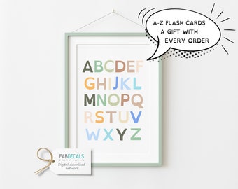 A-Z Printable Poster And ABC Flash Cards, Learning Poster, Toddler Room, Playroom Decor, Homeschool Educational, Back To School - 01 P01