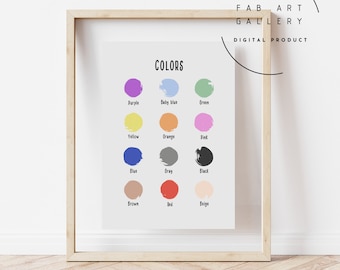 Learning Colors Educational Poster, Montessori Homeschool Posters, Kids Bedroom Decor, Playroom Prints, Soft Colors Print - ID05 S01