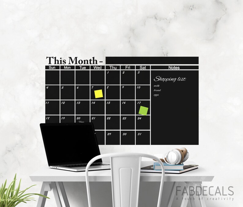 Blackboard Calendar Vinyl Wall Decal Chalkboard Planner Etsy