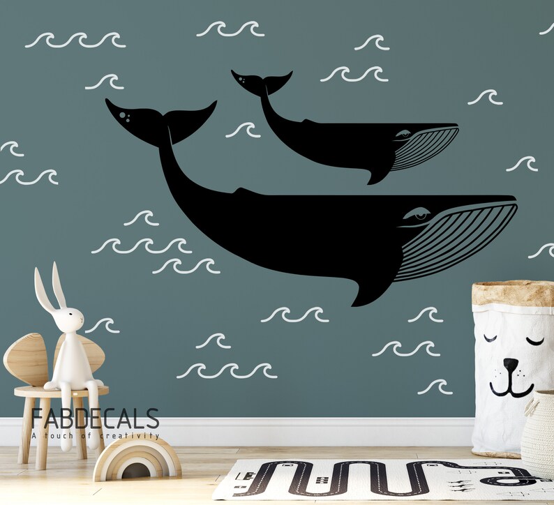 Large Whales Wall Decal Ocean Waves Wall Decor Kids Room and Etsy