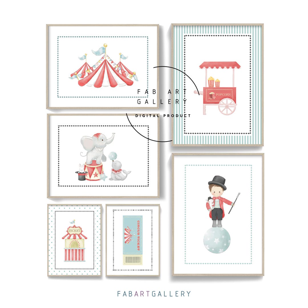 Circus Posters, Set of 6 Prints, Baby Boy Nursery Gallery Wall, Boy ...