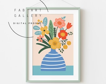 Vase of Flowers Poster, Flower Art, Spring Decor, Living Room Wall Art, Entryway Print, Floral Wall Decor, Instant Download - ID07 SE12