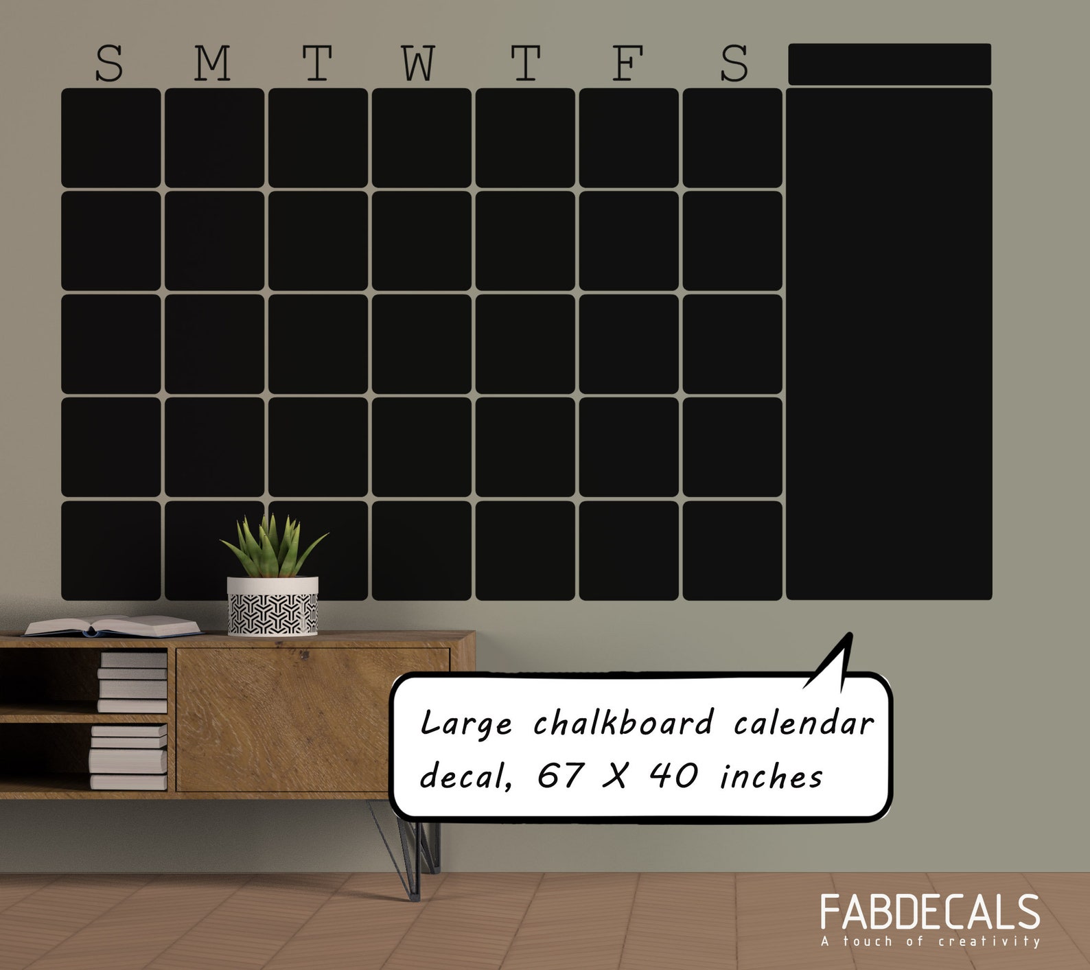 Large Monthly Chalkboard Calendar Wall Decal Suitable for Etsy
