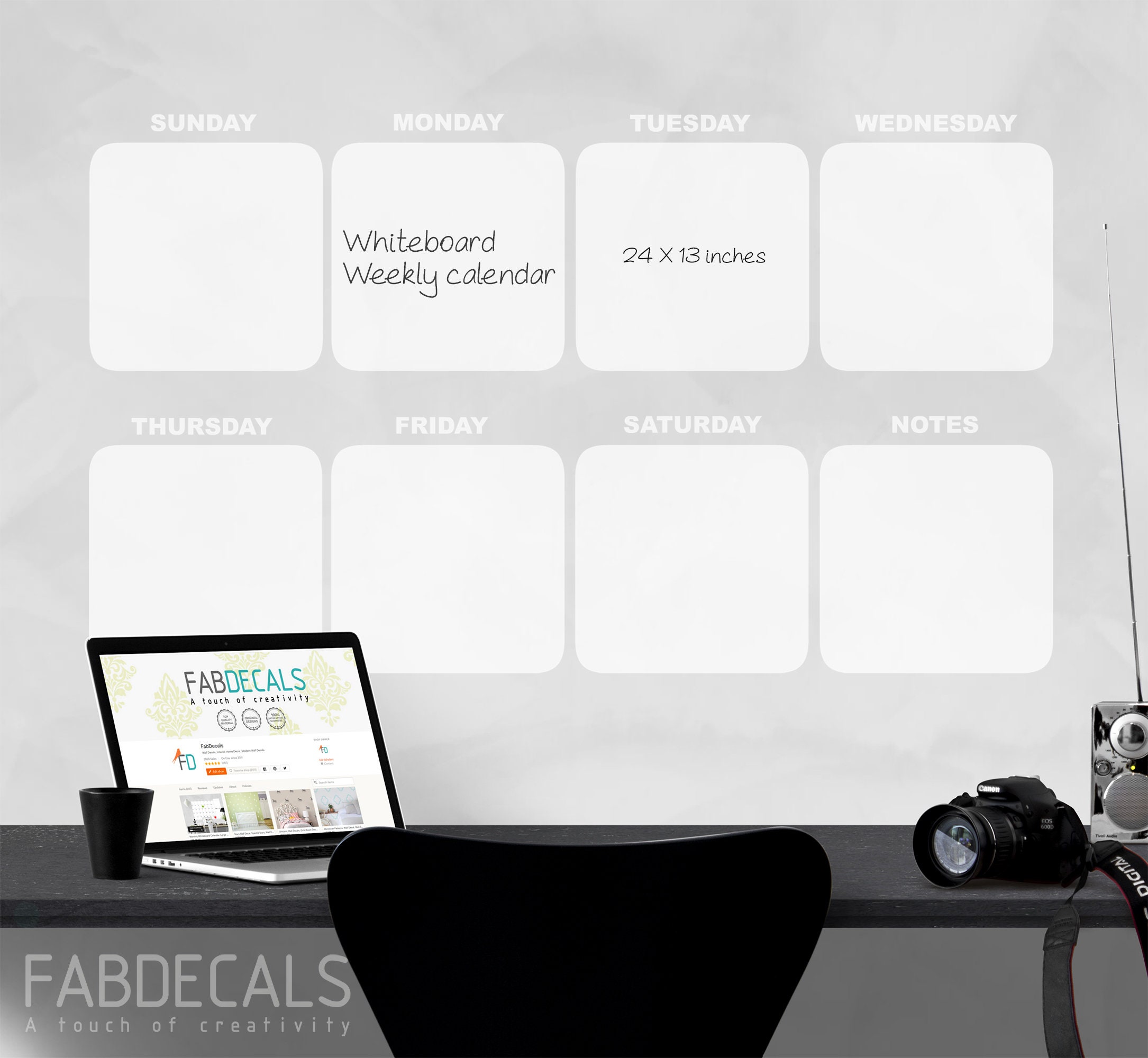 Whiteboard Calendar Wall Decal Weekly Dry Erase Calendar Etsy