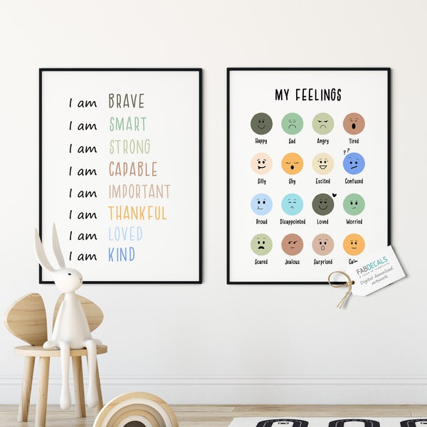 Feelings Chart, Motivation Poster, Pastel Colors Print, Calm Corner , Set Of Two, Educational Printable Homeschool Decor - 08 P01