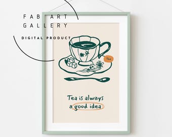 Theeposter, keukenmuurkunst, eetkamerdecor, coffeeshop kunst aan de muur, theeliefhebbers muurdecor, minimalistische print, digitale download - ID07 07