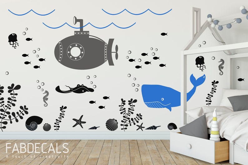 Underwater Wall Decals Large Submarine Decal Boys Room Etsy