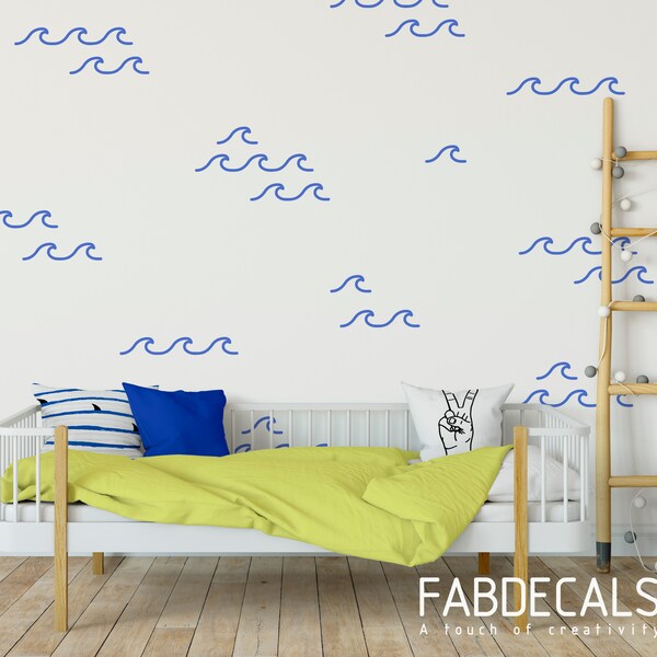 Ocean Waves Wall Decals, Kids Room Wall Decor, Sea Waves Wall Stickers, Coastal Decor, Ocean Theme Nursery - ID6