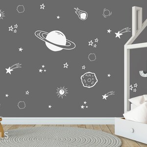 Planet Wall Decal, Boys Room Decor, Space Wall Stickers, Outer Space Decal, Space Themed Room - ID281