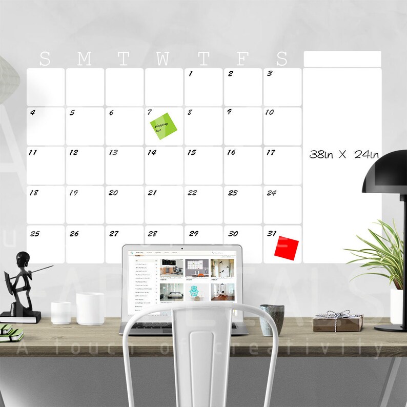 Whiteboard Monthly Calendar Vinyl Wall Decal Dry Erase Image 0