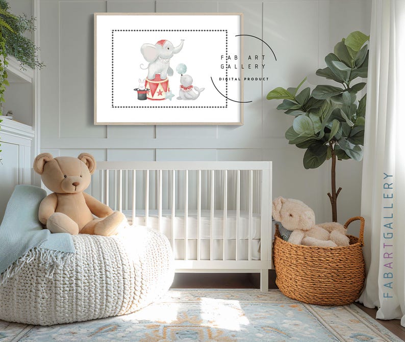 Circus Animals Poster, Baby Boy Nursery Wall Art, Soft Colors, Circus ...