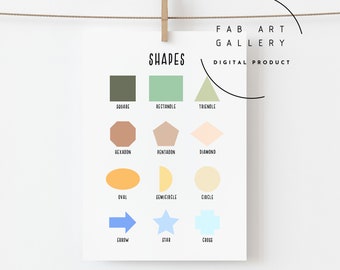 Shapes Poster, Educational Printable Wall Decor, Toddler Preschool Learning, Soft Colors, Kindergarten Wall Decor - ID06 S01
