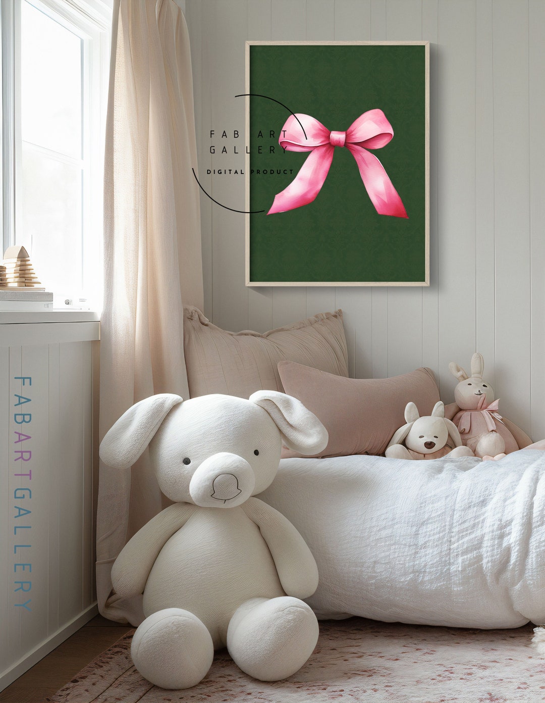 Pink Bow Poster, Baby Girl Watercolor Wall Art, Coquette Room Decor ...