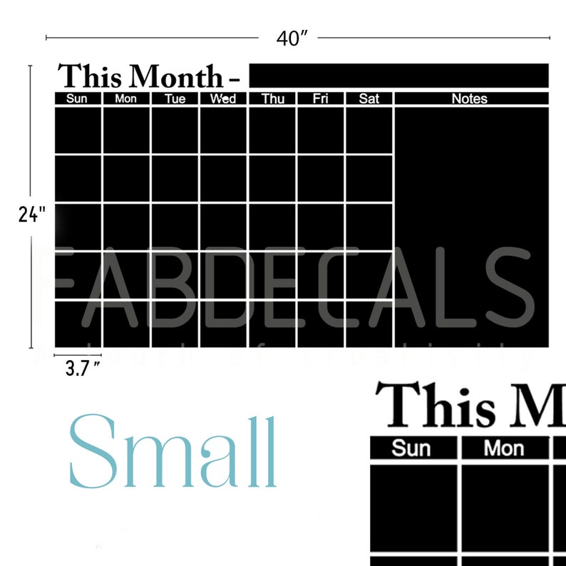 Blackboard Calendar Vinyl Wall Decal Chalkboard Planner Etsy