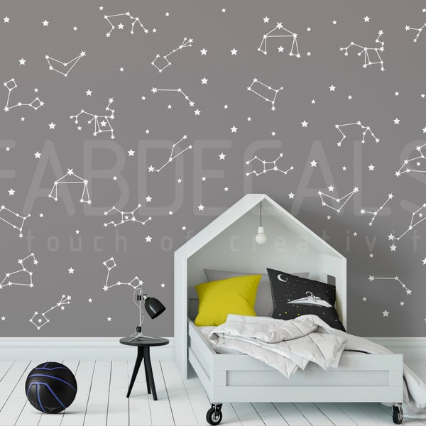 Constellations Map Vinyl Wall Decal, Kids Nursery, Bedroom Or Play Room Decor, Zodiac Decor, Outer Space - ID291