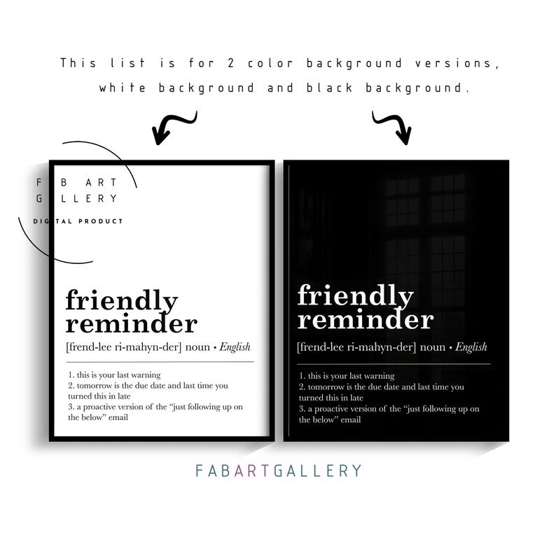 Friendly Reminder, Definition Print, Funny Poster for Office Decor ...