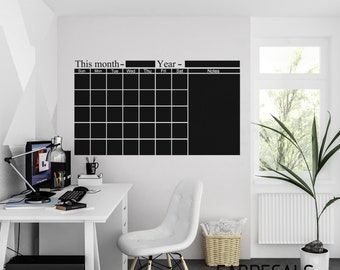 Monthly Chalkboard Calendar Vinyl Wall Decal, Dry Erase Office Calendar ,This Month Blackboard Wall Sticker, Tasks Planner - ID403