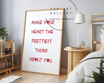 Heart Quote Poster, Bedroom Wall Art, Minimalist Typography Print, Valentine's Day Decor, Love Print, Printable Red Poster - ID04 09