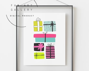 Colorful Christmas Gifts Poster, Cute Christmas Home Decor, Minimalist Holiday Print, Xmas Printable, Seasonal Decor - ID03 06