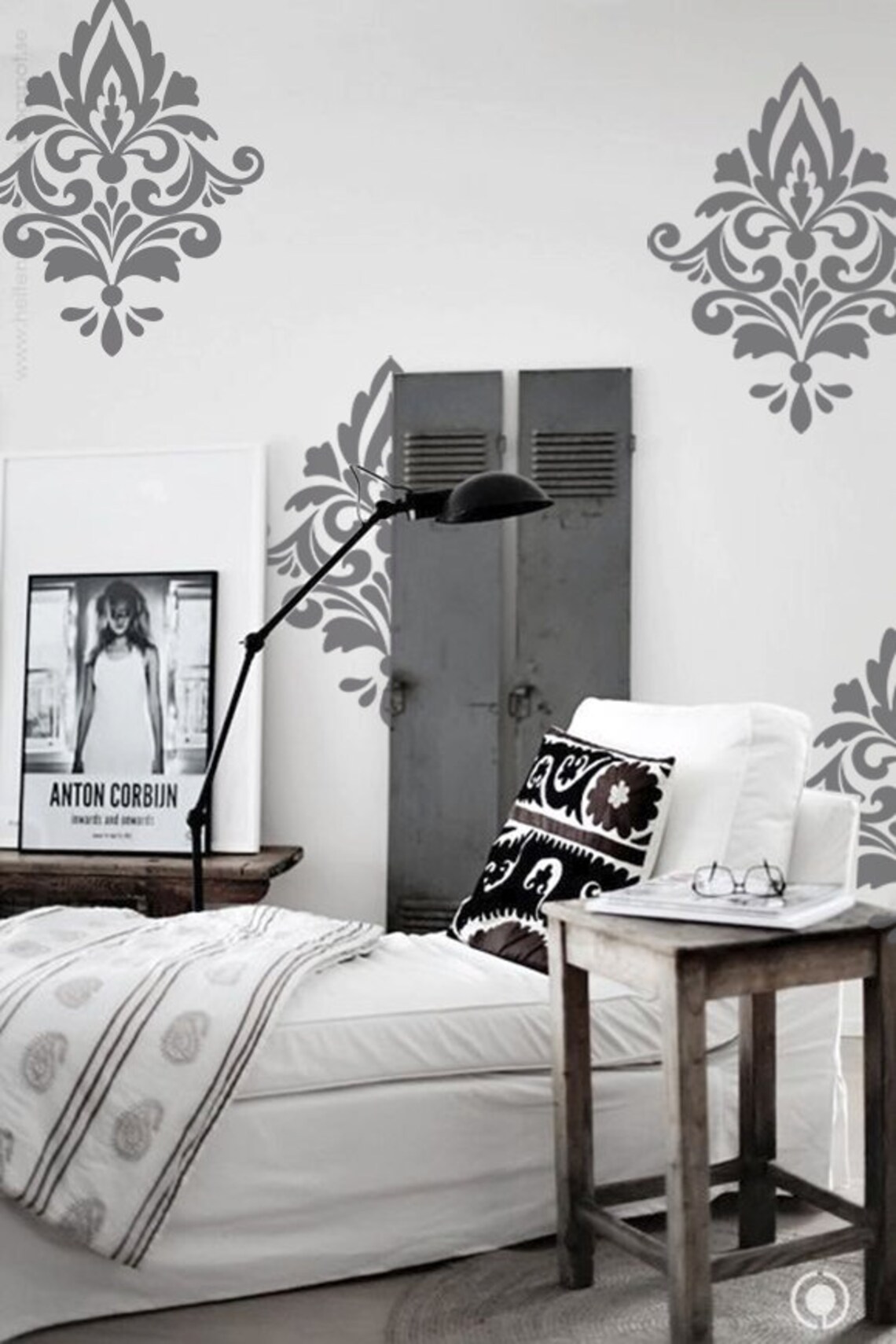 Big Damask Decal Home Decor Damask Wall Pattern Living Room Etsy