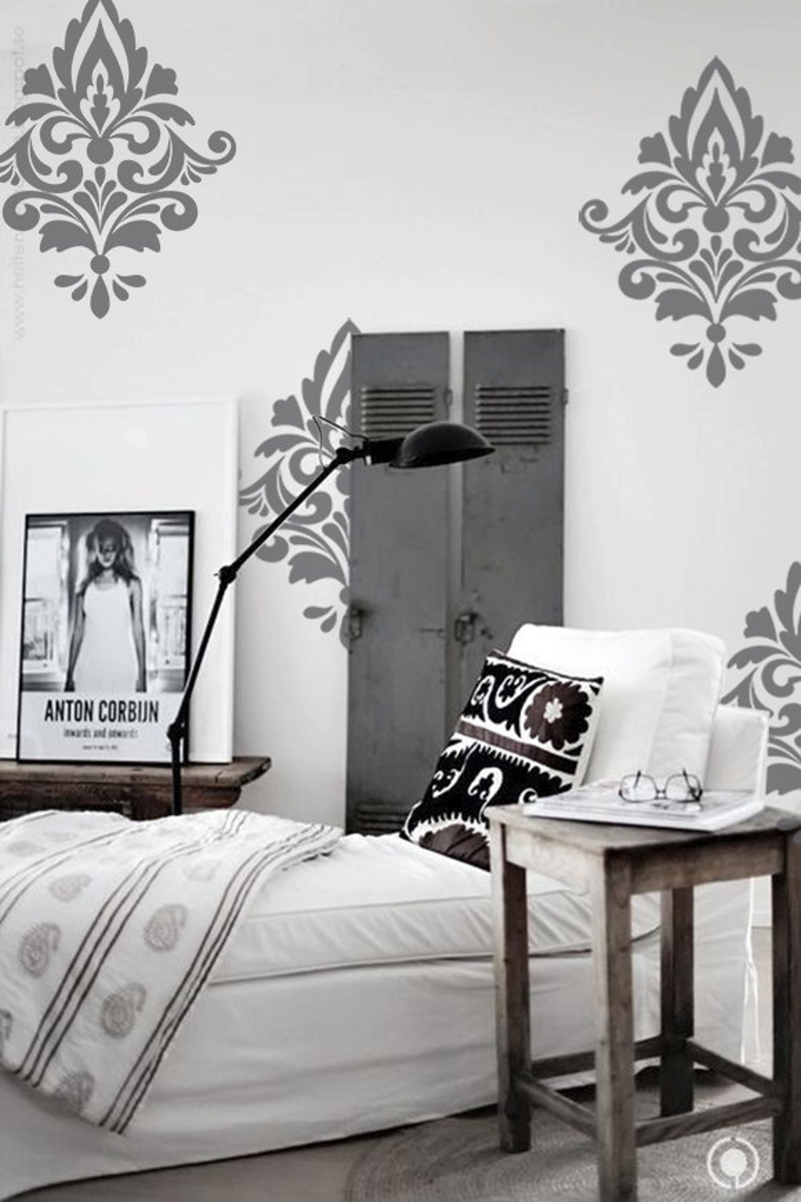 Big Damask Decal Home Decor Damask Wall Pattern Living Room Etsy