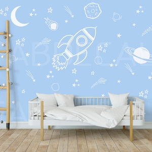 Space Wall Decal, Outer Space Decor, Kid's Room And Nursery Decor, Space Ship And Planets Decals, Space Themed Nursery Decor - ID288