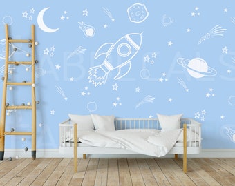 Space Wall Decal, Outer Space Decor, Kid's Room And Nursery Decor, Space Ship And Planets Decals, Space Themed Nursery Decor - ID288