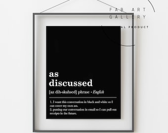 As discussed, Set Of 2 Funny Poster For Office Decor, Typography Definition Print, Black And White Print At Home Digital Poster - ID05 02