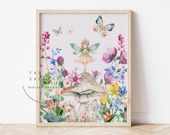 Poster del giardino delle fate, decorazione da parete per la cameretta dei bambini, arte da parete per la cameretta delle bambine con acquerello, download digitale, poster per ragazze, decorazioni per fate - ID03 S04