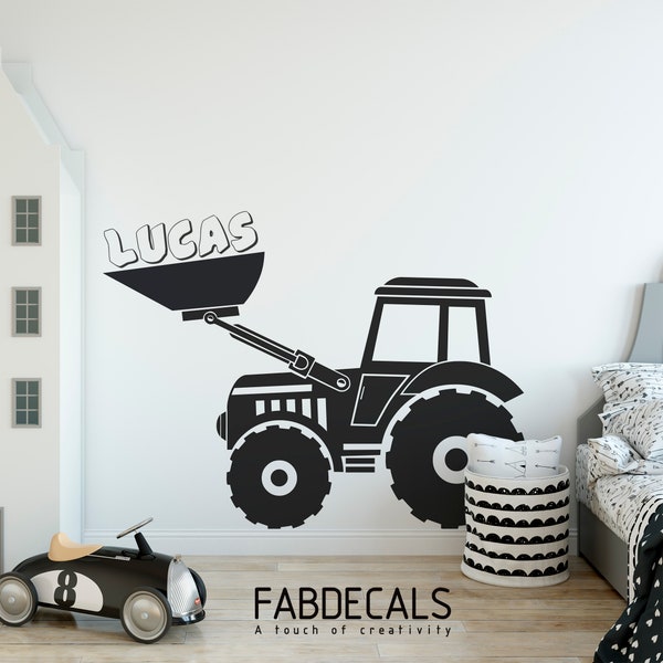 Tractor Decal With Personalized Name, Boys Bedroom Decor, Custom Name Decal, Construction Tractor - ID256