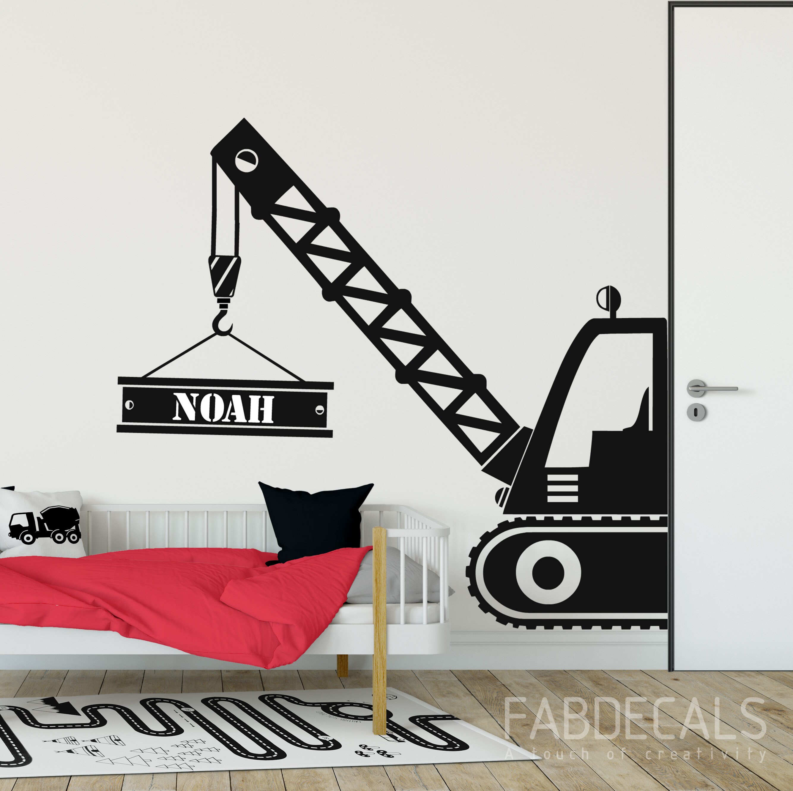 Construction Crane Wall Decal Boys Bedroom Decor Boys Etsy